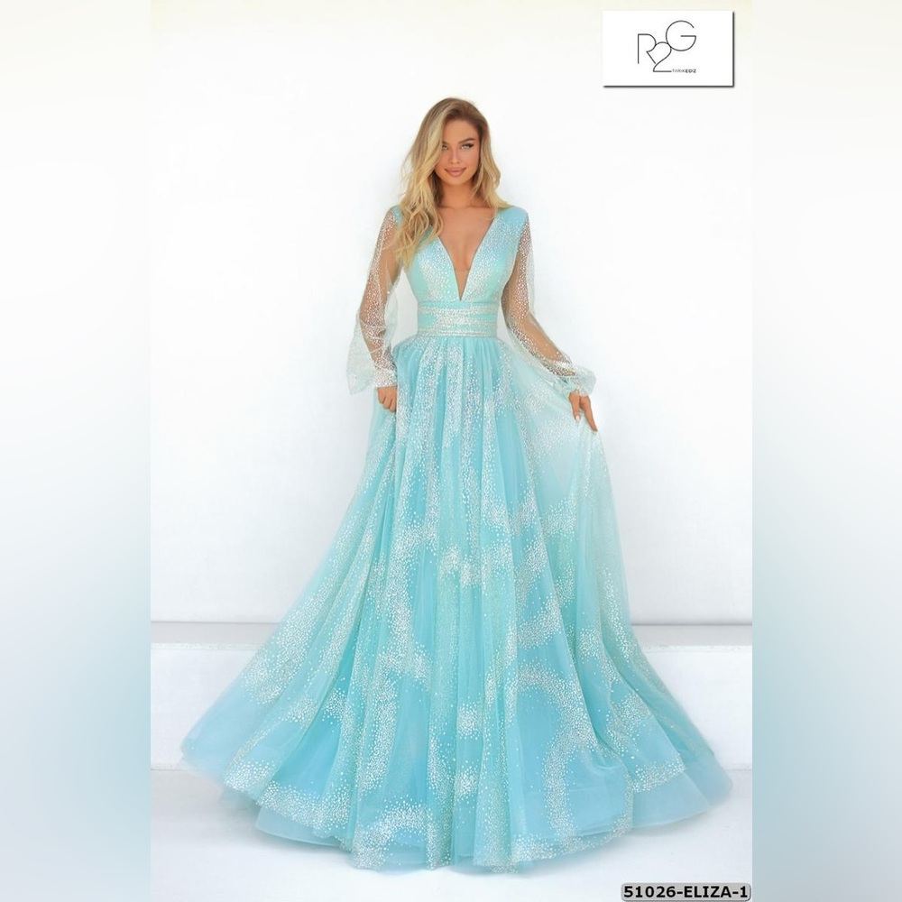 Tarik Ediz Light Blue Long Sleeve Gown